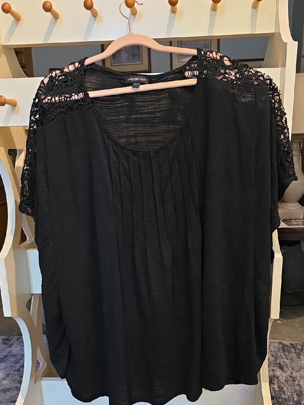 Lane Bryant Black Crochet Shoulder Peasant Top